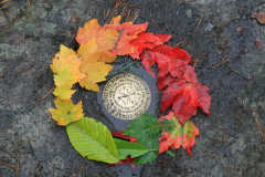 A colourful ring of leaves around a datum point in the Adirondacks